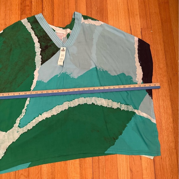 Chico's  Kaftan Poncho Size S/M Small Medium Pullover Tie Dye Green V neck BOHO# - Picture 7 of 8